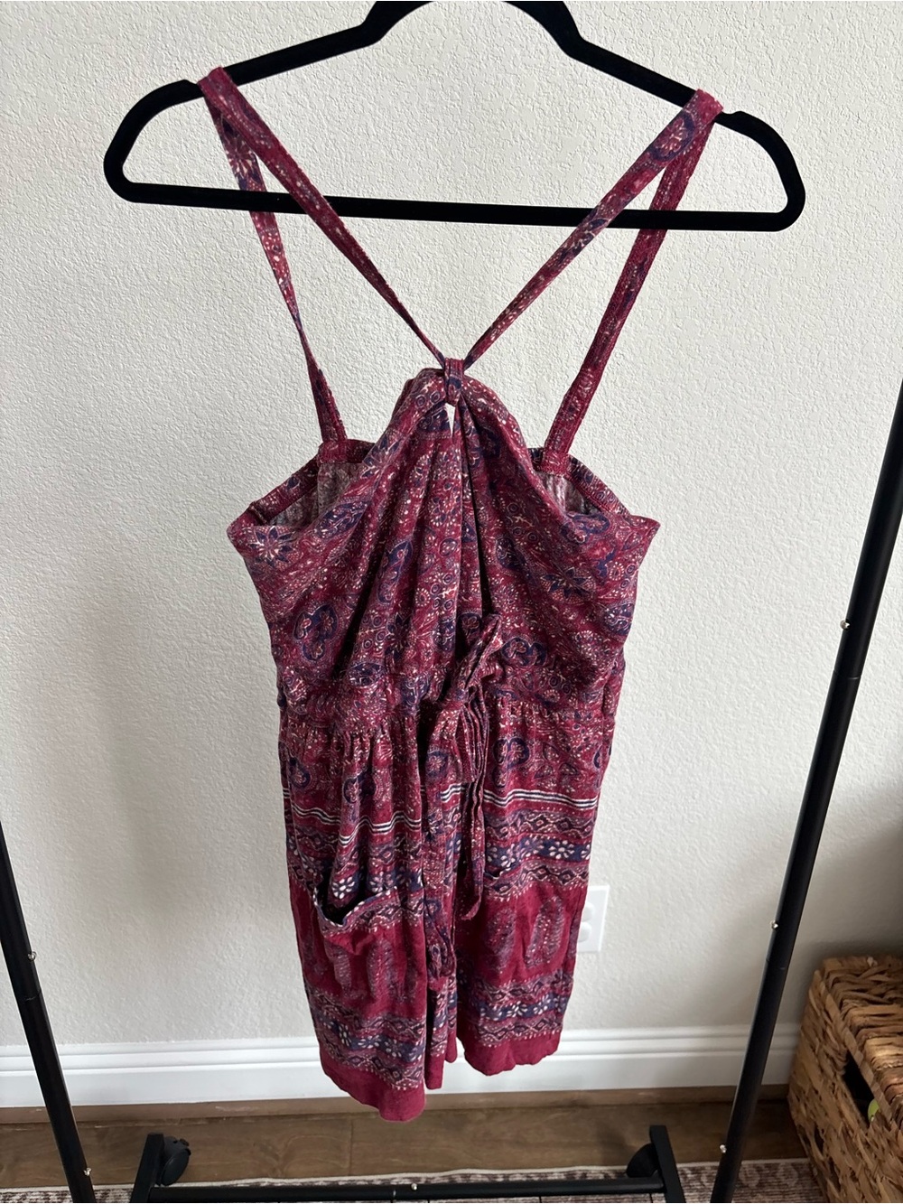 American Eagle Outfitters Burgundy and Blue Paisley Tank Dress